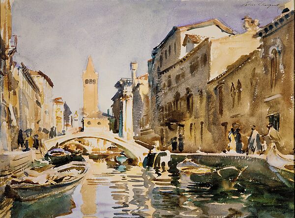 Venetian Canal, John Singer Sargent (American, Florence 1856–1925 London), Watercolor and graphite on off-white wove paper, American
