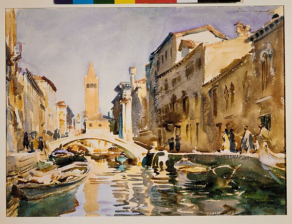 Venetian Canal, John Singer Sargent (American, Florence 1856–1925 London), Watercolor and graphite on off-white wove paper, American