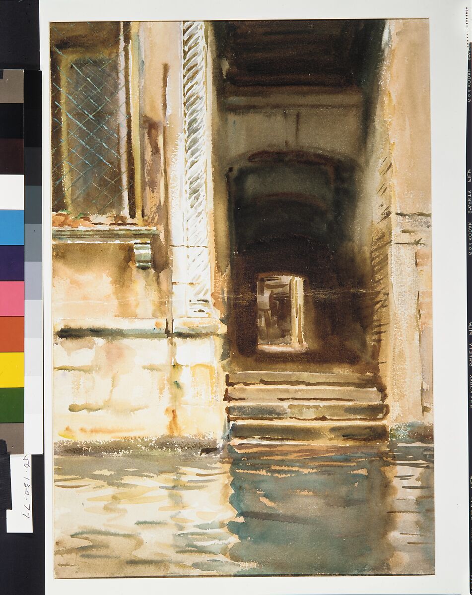 Venetian Passageway, John Singer Sargent (American, Florence 1856–1925 London), Watercolor, gouache, and graphite on white wove paper, American