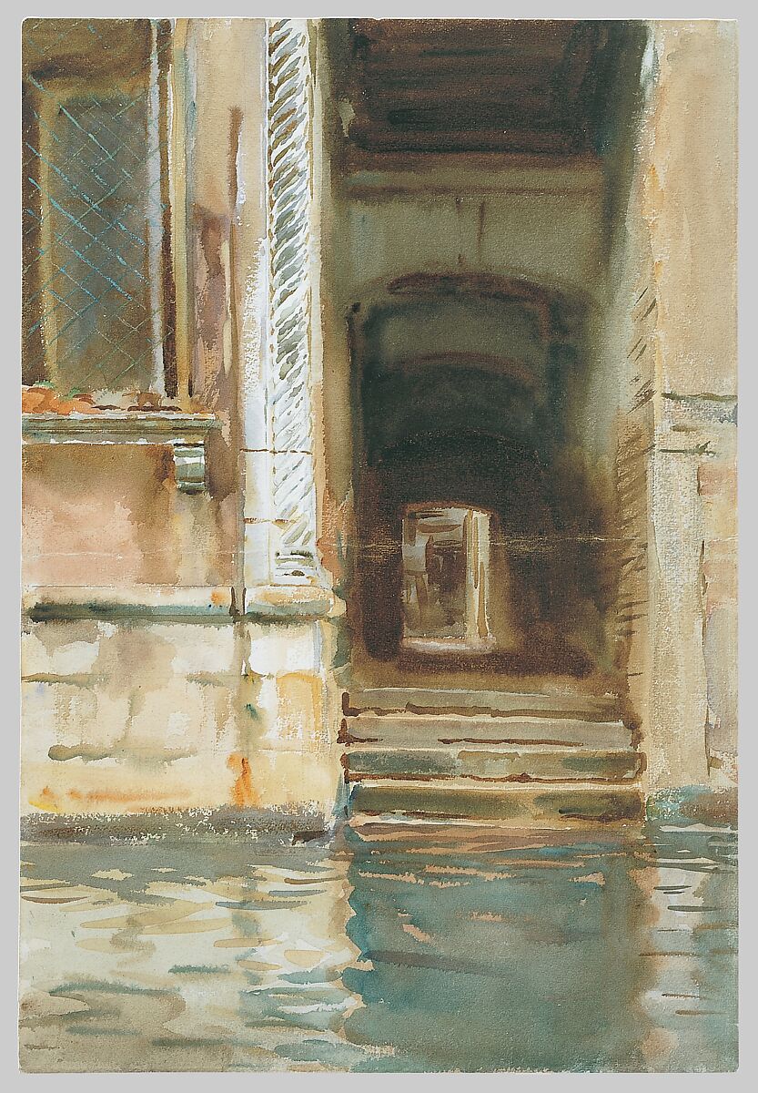 Venetian Passageway, John Singer Sargent (American, Florence 1856–1925 London), Watercolor, gouache, and graphite on white wove paper, American