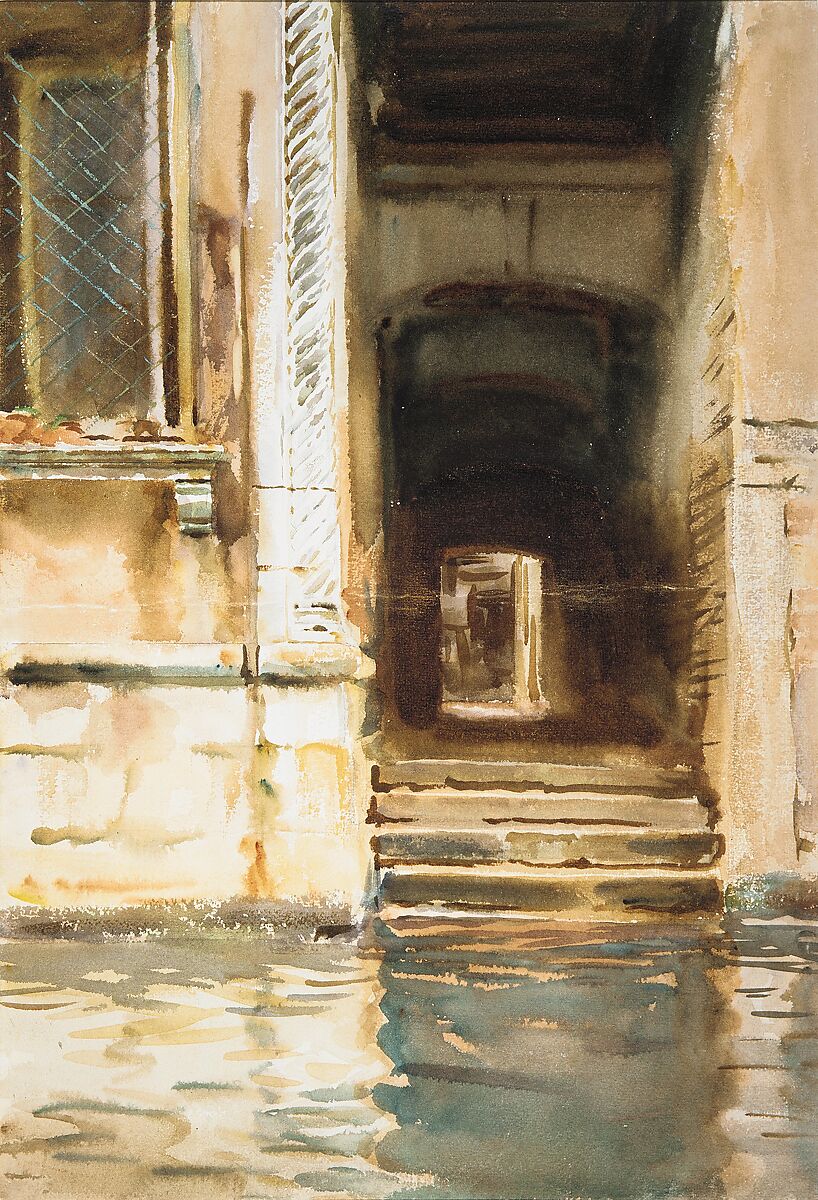 Venetian Passageway, John Singer Sargent (American, Florence 1856–1925 London), Watercolor, gouache, and graphite on white wove paper, American