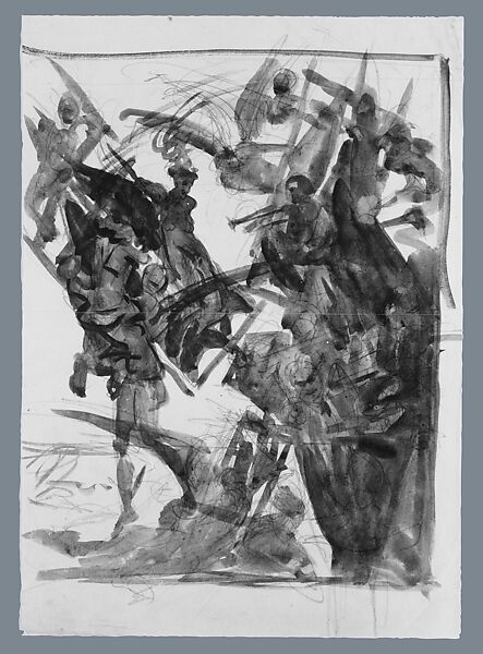 Allegorical Subject with Winged Figures, John Singer Sargent (American, Florence 1856–1925 London), Watercolor and graphite on off-white wove paper, American