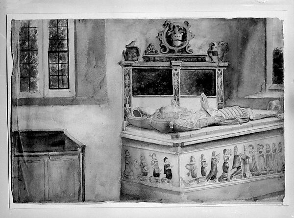 Tomb of Francis Dineley and His Wife, St. Michael's Church, Cropthorne, England, Formerly attributed to John Singer Sargent (American, Florence 1856–1925 London), Watercolor and graphite on white wove paper, American
