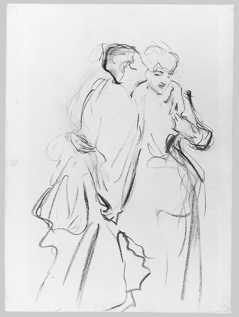 Whispers (Virginie Amélie Avegno Gautreau and a Friend), John Singer Sargent (American, Florence 1856–1925 London), Charcoal and graphite on off-white laid paper, American