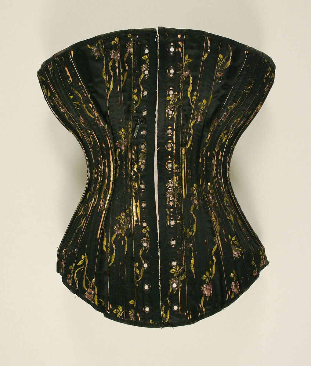Corset, satin, steel, linen, American