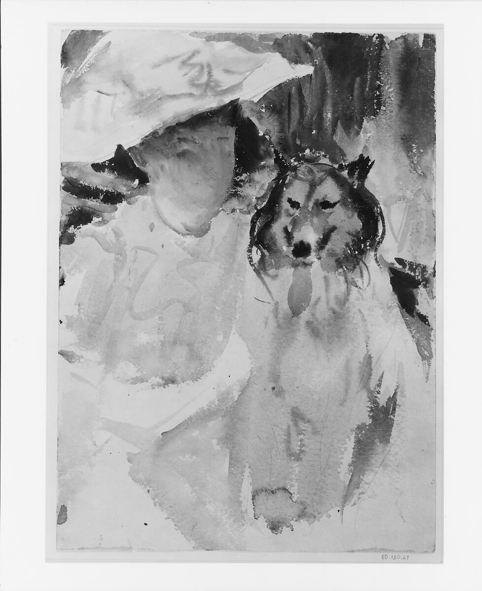 Woman with Collie, John Singer Sargent (American, Florence 1856–1925 London), Watercolor, gouache, and graphite on white wove paper, American