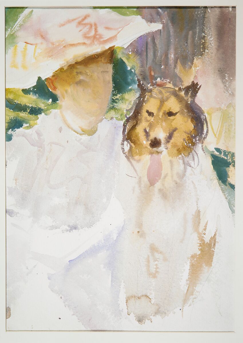 Woman with Collie, John Singer Sargent (American, Florence 1856–1925 London), Watercolor, gouache, and graphite on white wove paper, American