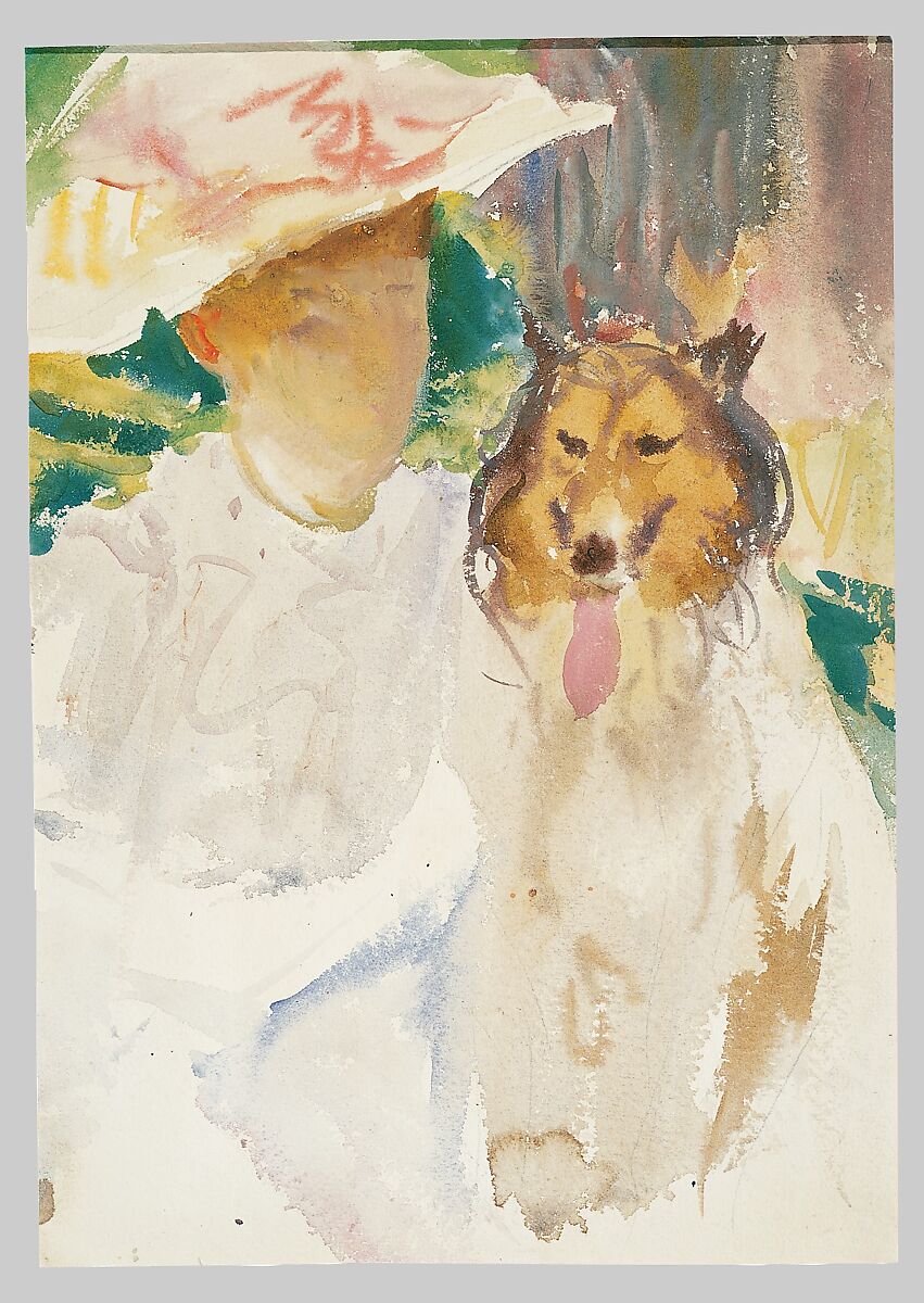 Woman with Collie, John Singer Sargent (American, Florence 1856–1925 London), Watercolor, gouache, and graphite on white wove paper, American