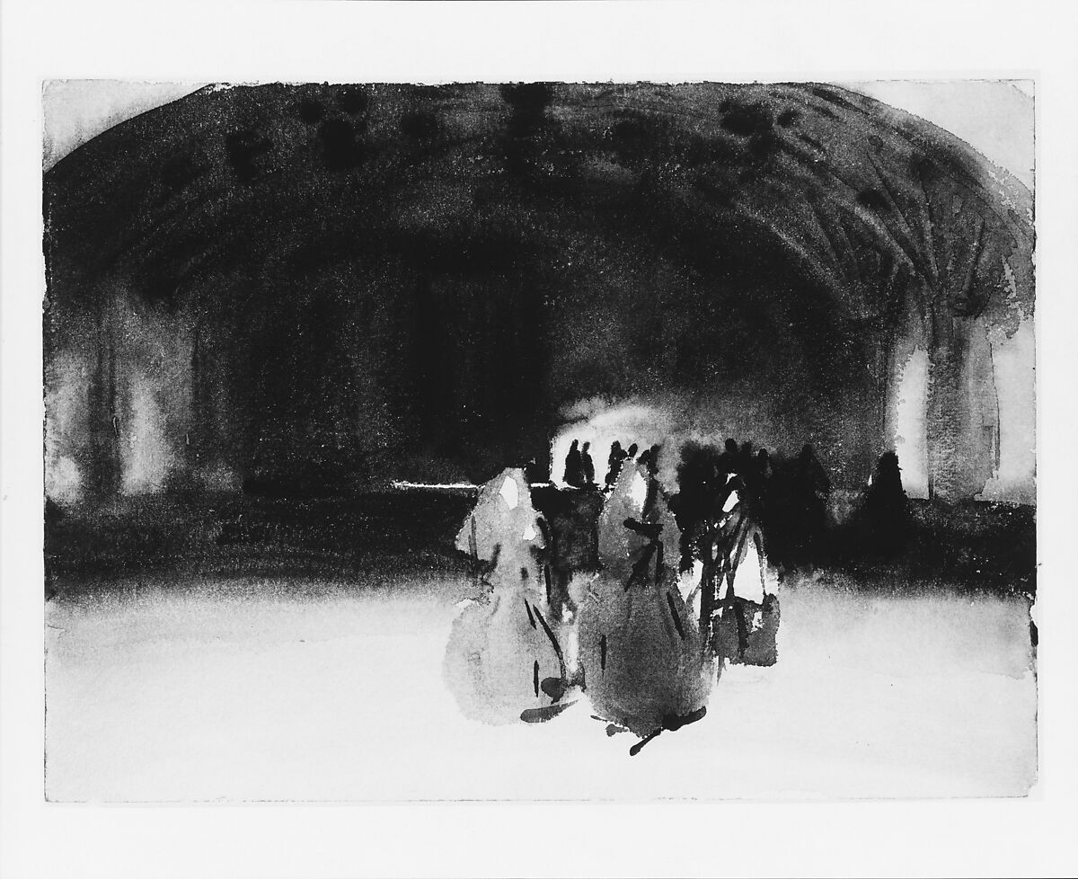 Women Approaching, John Singer Sargent (American, Florence 1856–1925 London), Watercolor and graphite on white wove paper, American
