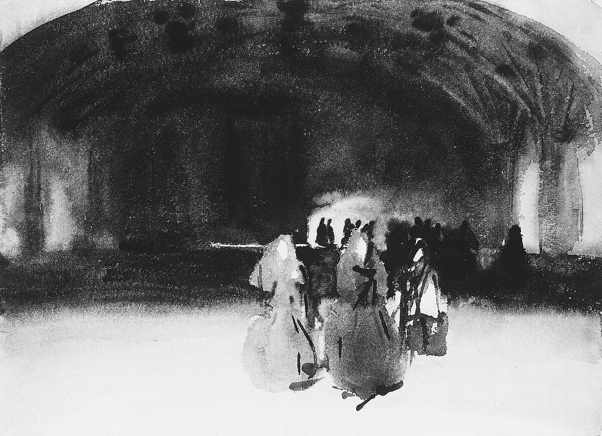 Women Approaching, John Singer Sargent (American, Florence 1856–1925 London), Watercolor and graphite on white wove paper, American