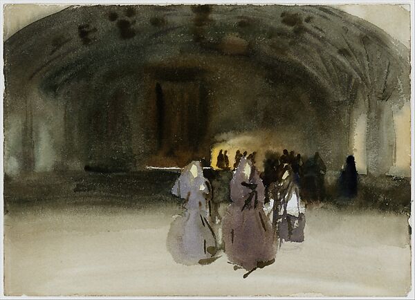 Women Approaching, John Singer Sargent (American, Florence 1856–1925 London), Watercolor and graphite on white wove paper, American 