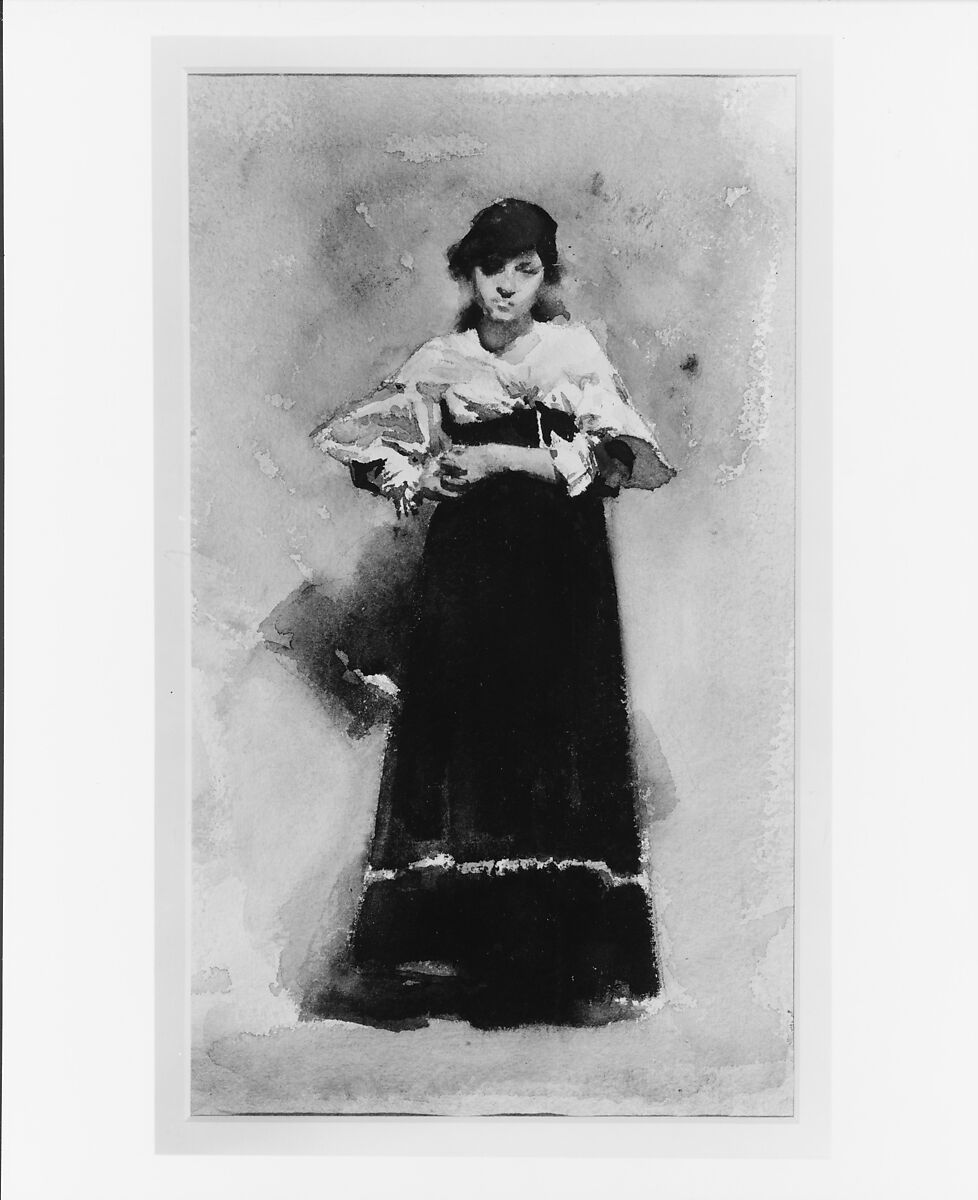 Young Woman with a Black Skirt, John Singer Sargent (American, Florence 1856–1925 London), Watercolor and graphite on white wove paper, American