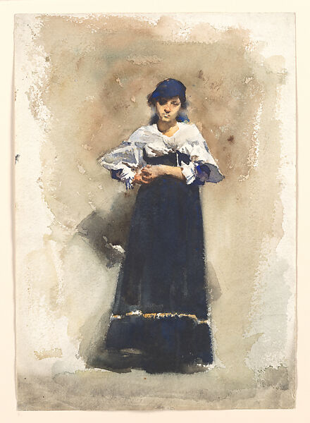 Young Woman with a Black Skirt, John Singer Sargent (American, Florence 1856–1925 London), Watercolor and graphite on white wove paper, American 