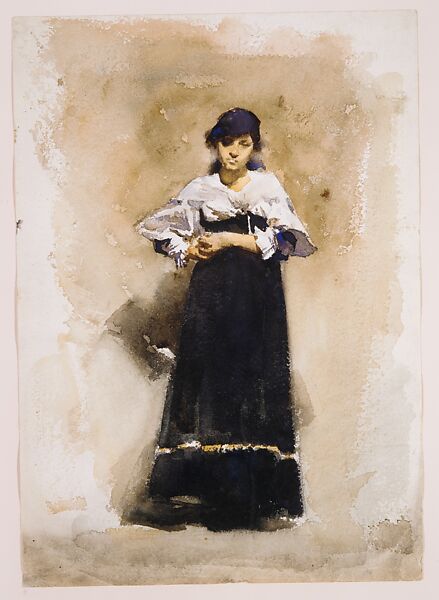 Young Woman with a Black Skirt, John Singer Sargent  American, Watercolor and graphite on white wove paper, American