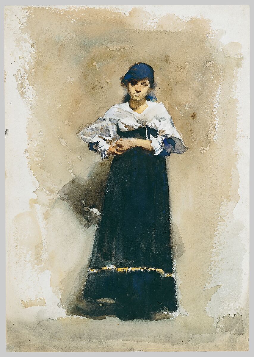 Young Woman with a Black Skirt, John Singer Sargent (American, Florence 1856–1925 London), Watercolor and graphite on white wove paper, American