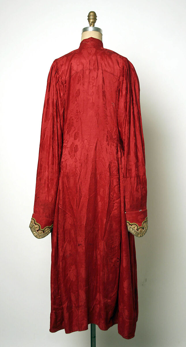 Dress, Silk, metal wrapped thread, turquoise; embroidered