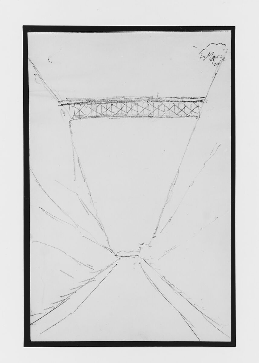 Bridge Crossing a Perspective Road (from Sketchbook), Mary Newbold Sargent (1826–1906), Graphite on paper, American 