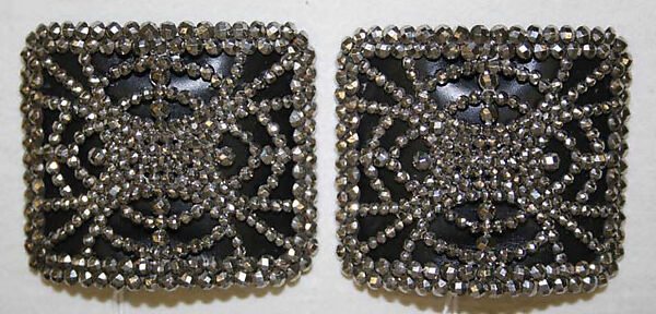 Shoe buckles, metal, leather, French 