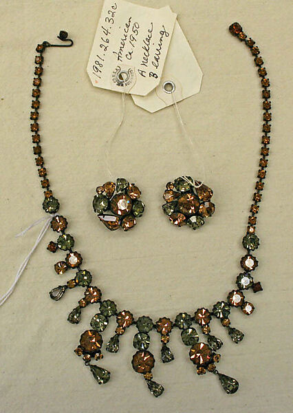 Jewelry set, metal, paste, American 