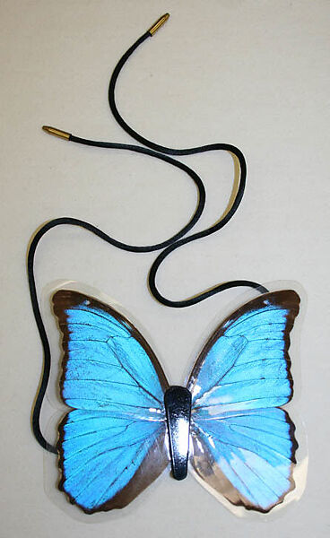 Necklace, Eduardo Costa, butterfly wings, plastic, silk, metal, Argentinean 