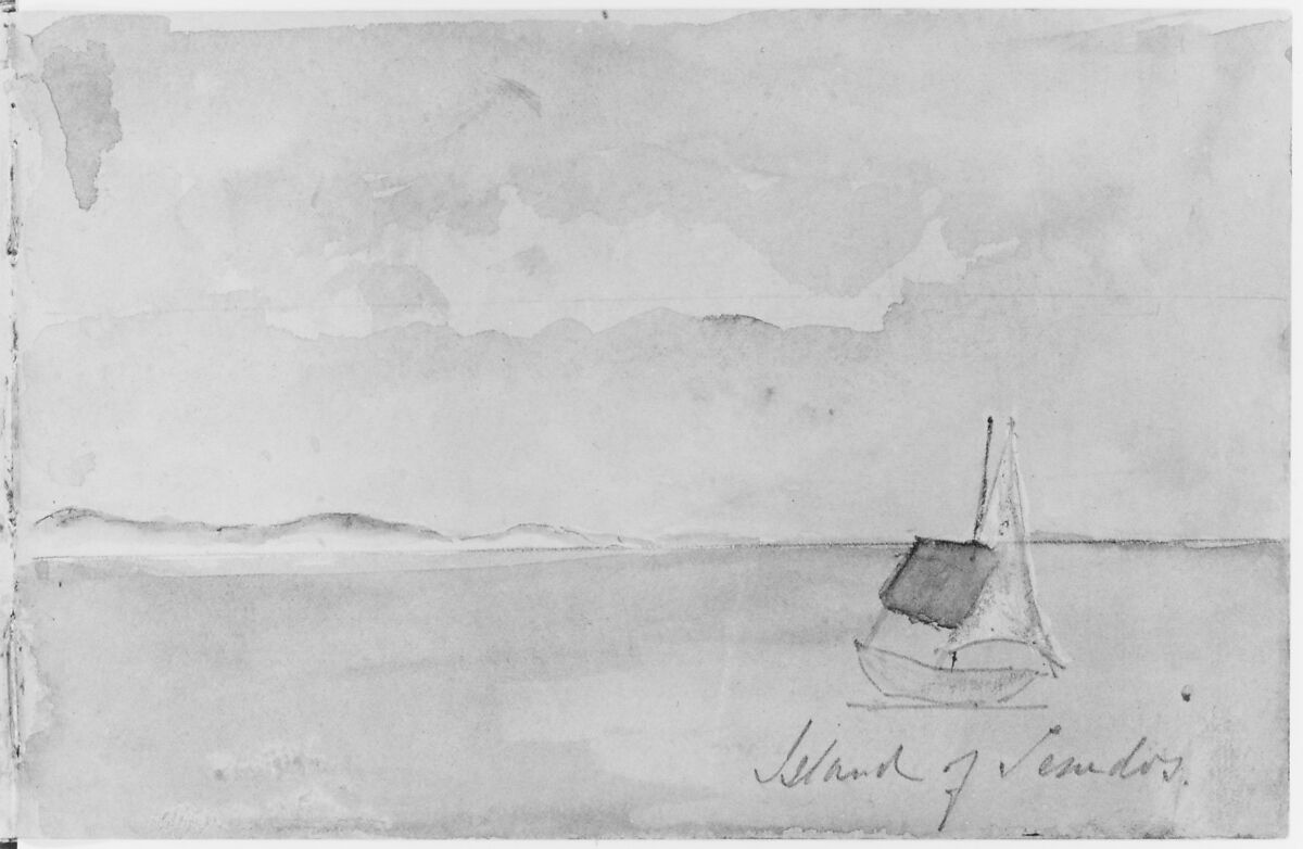 Island of Temdos (?) (from Sketchbook), Mary Newbold Sargent (1826–1906), Graphite and watercolor on paper, American 