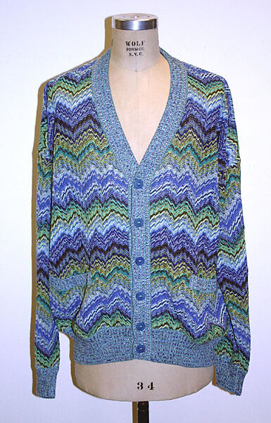 Cardigan sweater, Missoni (Italian, founded 1953), cotton/linen/synthetic blend, plastic, Italian 