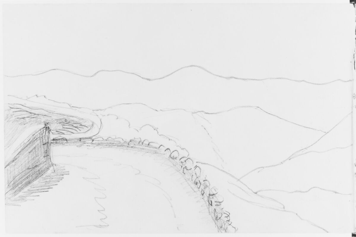 Panorama Landscape of Nebi Samouel (from Sketchbook), Mary Newbold Sargent (1826–1906), Graphite on paper, American 