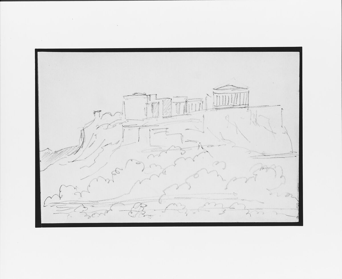 Sketch of Ancient Ruins on Hilltop (from Sketchbook), Mary Newbold Sargent (1826–1906), Graphite on paper, American 