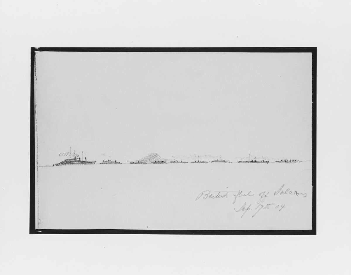 British Fleet off Salamis (from Sketchbook), Mary Newbold Sargent (1826–1906), Graphite on paper, American 