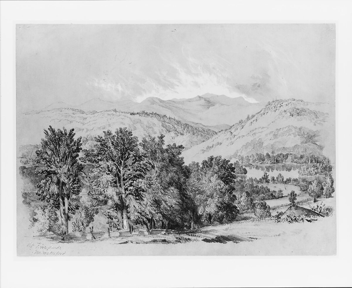 At Five Ponds, North Waterford, Maine, Edward Seager (ca. 1809–1886), Graphite and sgraffito on buff-colored gessoed paper, American