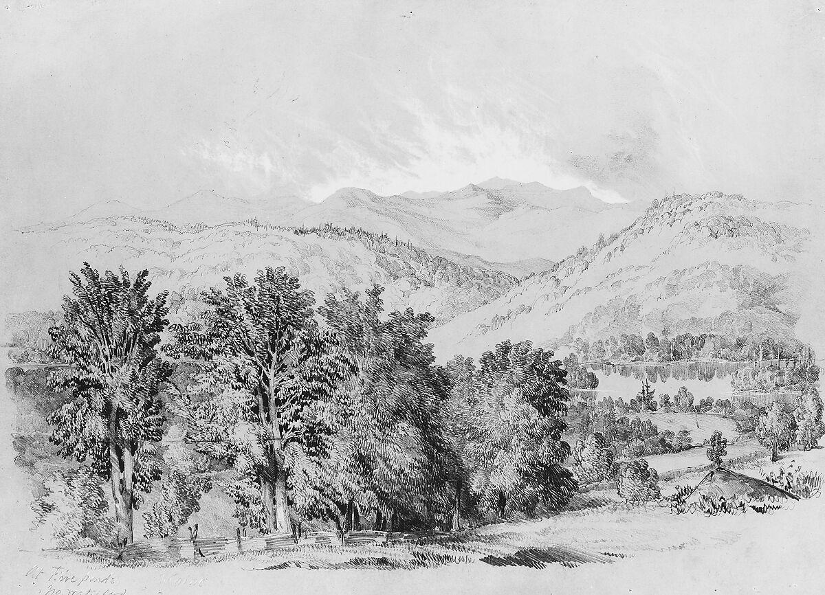 At Five Ponds, North Waterford, Maine, Edward Seager (ca. 1809–1886), Graphite and sgraffito on buff-colored gessoed paper, American 