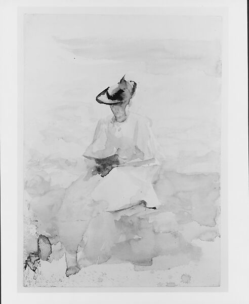 Woman Reading a Book on a Beach, James Jebusa Shannon (1862–1923), Watercolor and graphite on white wove paper, American