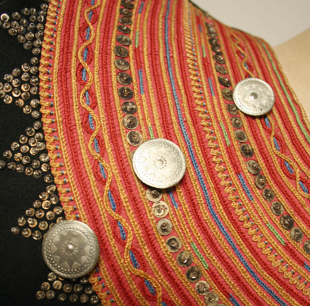Vest, wool, glass beads, metal pailettes, French, Brittany