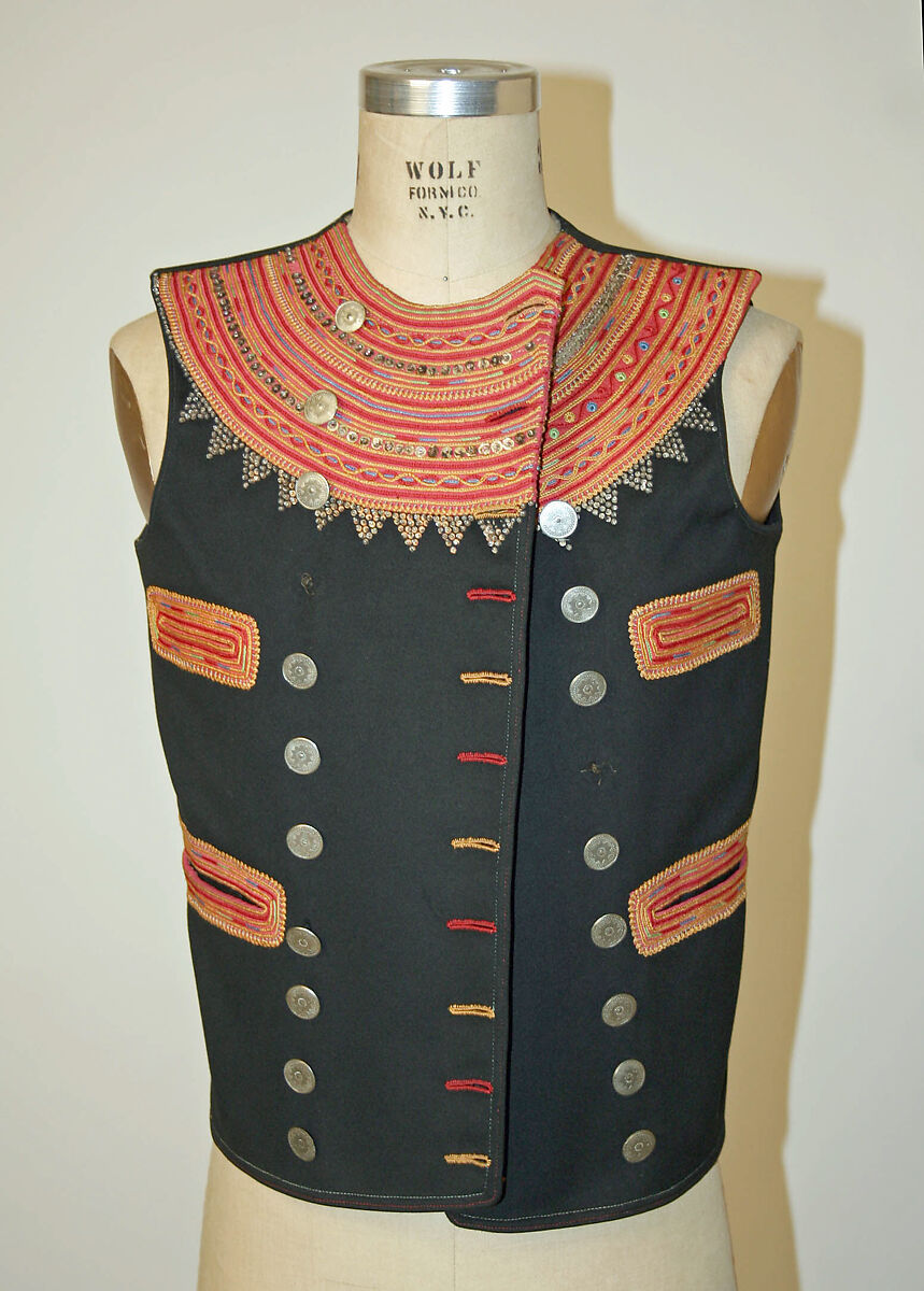 Vest, wool, glass beads, metal pailettes, French (Breton) 