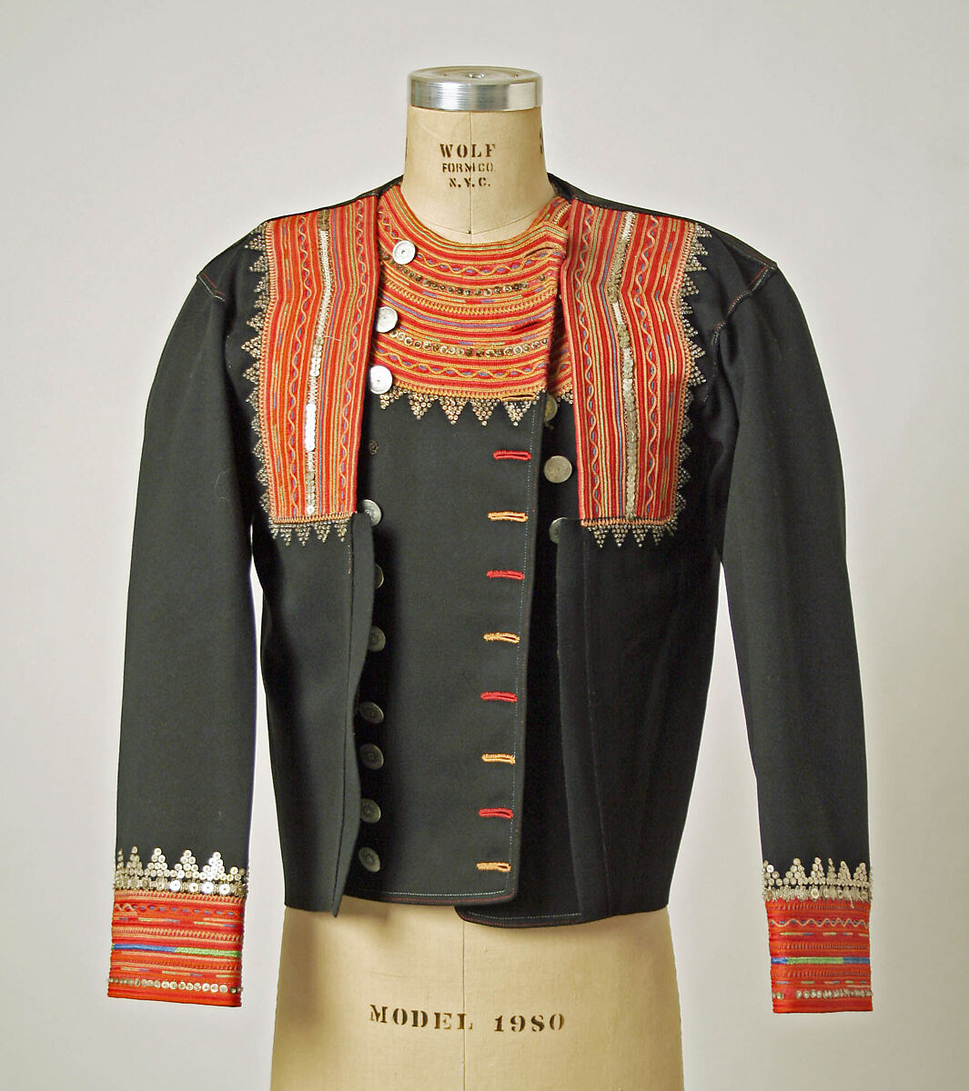 Jacket, wool, glass beads, metal pailettes, French (Breton) 