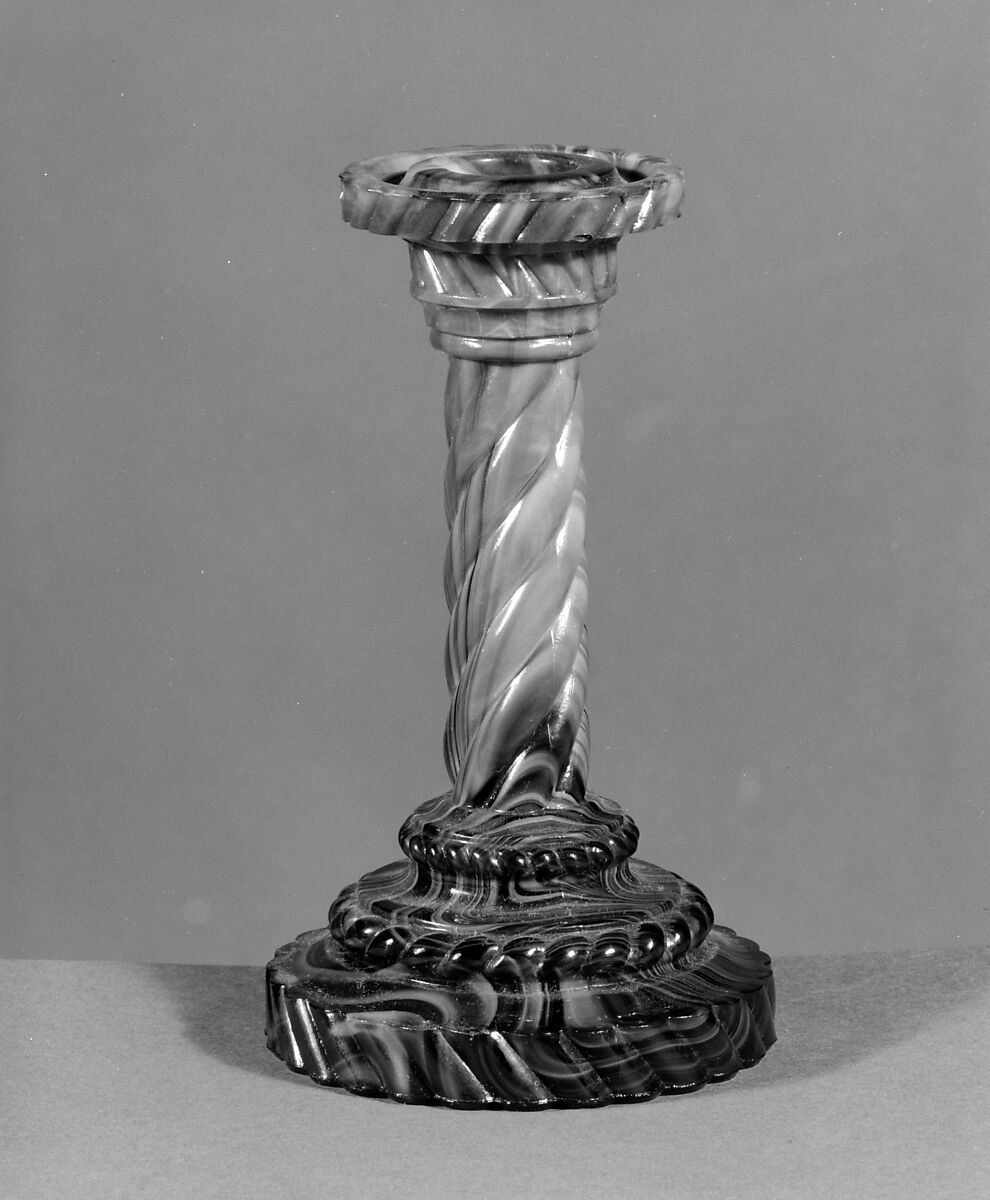 Candlestick, Pressed purple marble glass 