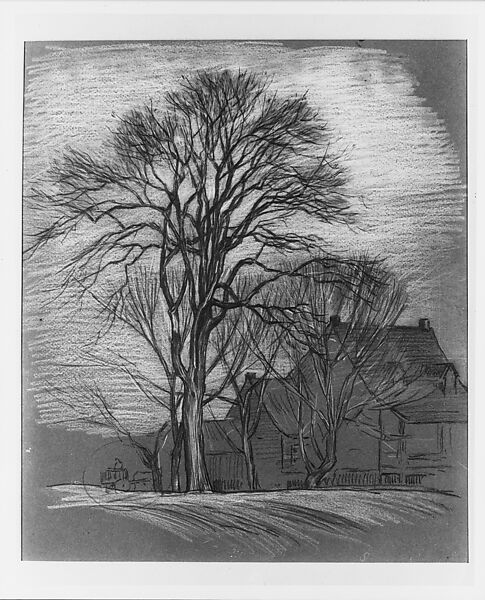 The Homestead, Alexander Shilling (American, Chicago, Illinois 1859–1937 New York), Graphite and colored wax pencil on brown wove paper laminated to pulpboard, American