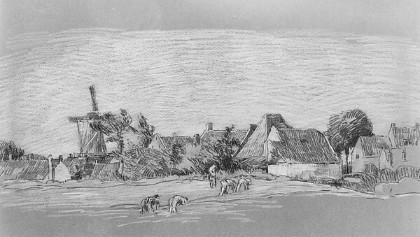 View of a Village with a Windmill