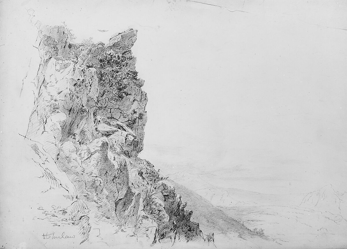 Cliffs, Walter Shirlaw (American, Paisley, Scotland 1838–1909 Madrid), Graphite on off-white wove paper, American