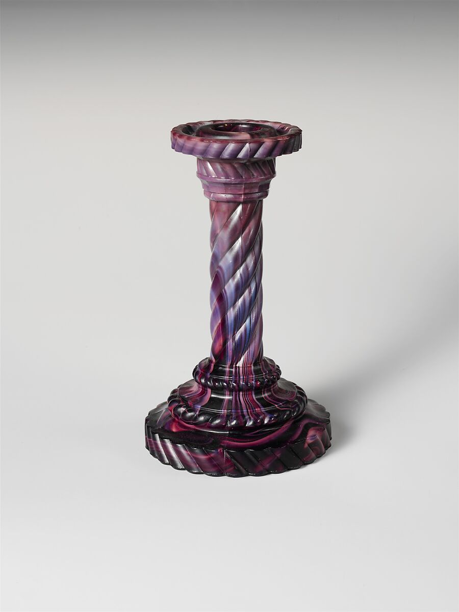 Candlestick, Pressed purple marble glass 