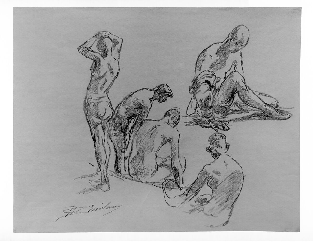 Studies of Bathers, Walter Shirlaw (American, Paisley, Scotland 1838–1909 Madrid), Graphite on off-white laid paper, American