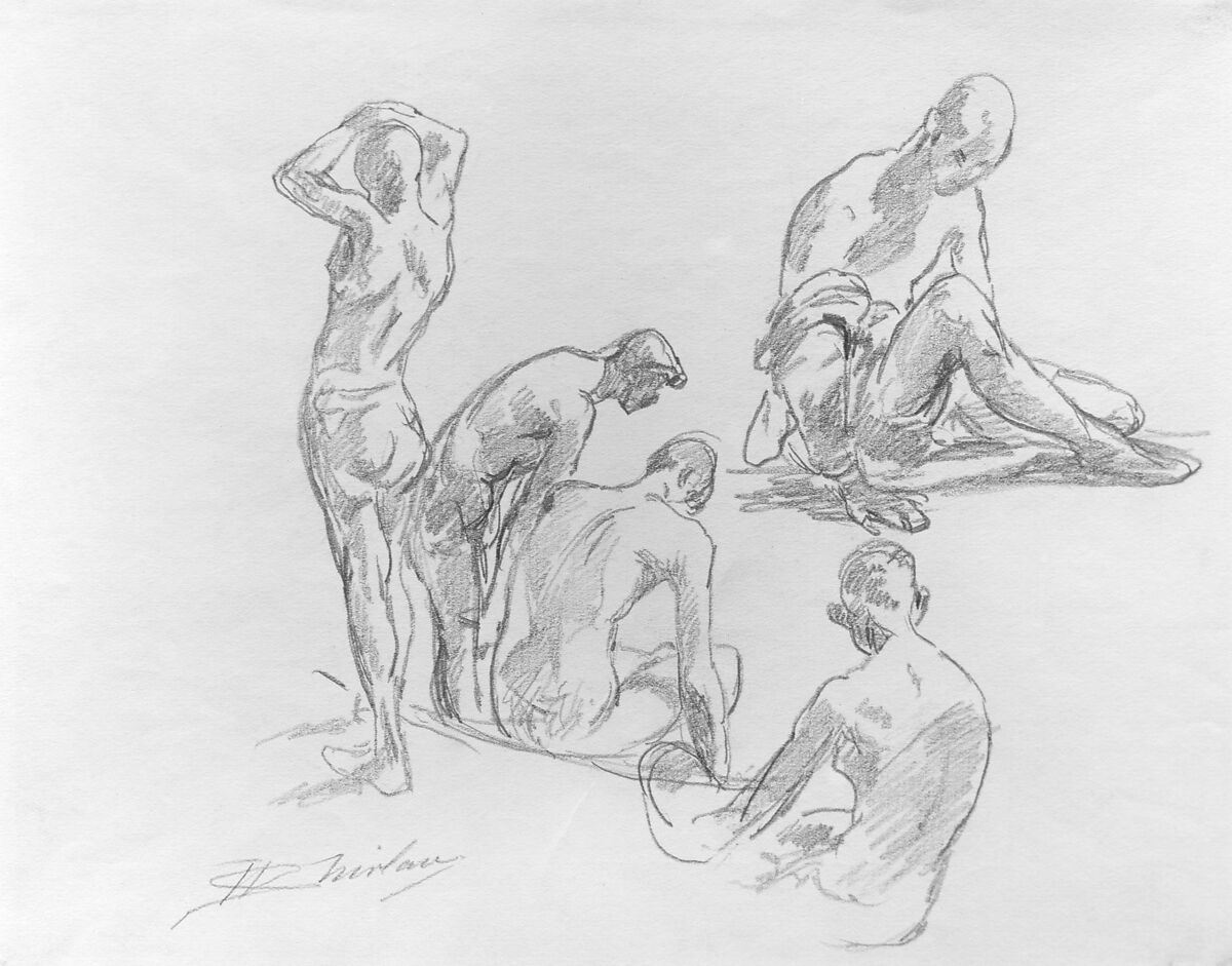Studies of Bathers, Walter Shirlaw (American, Paisley, Scotland 1838–1909 Madrid), Graphite on off-white laid paper, American 