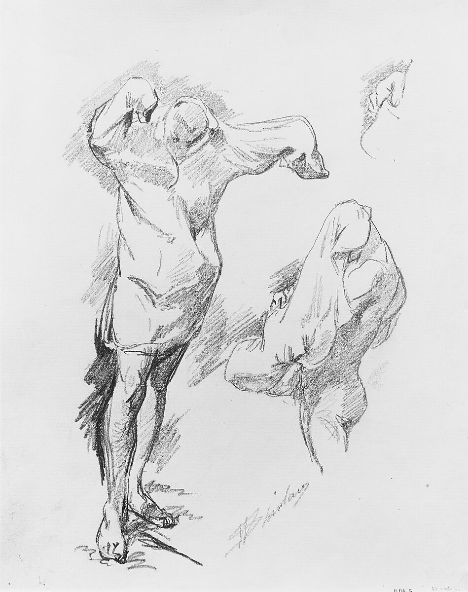 Studies of Bathers Disrobing, Walter Shirlaw (American, Paisley, Scotland 1838–1909 Madrid), Graphite on off-white laid paper, American