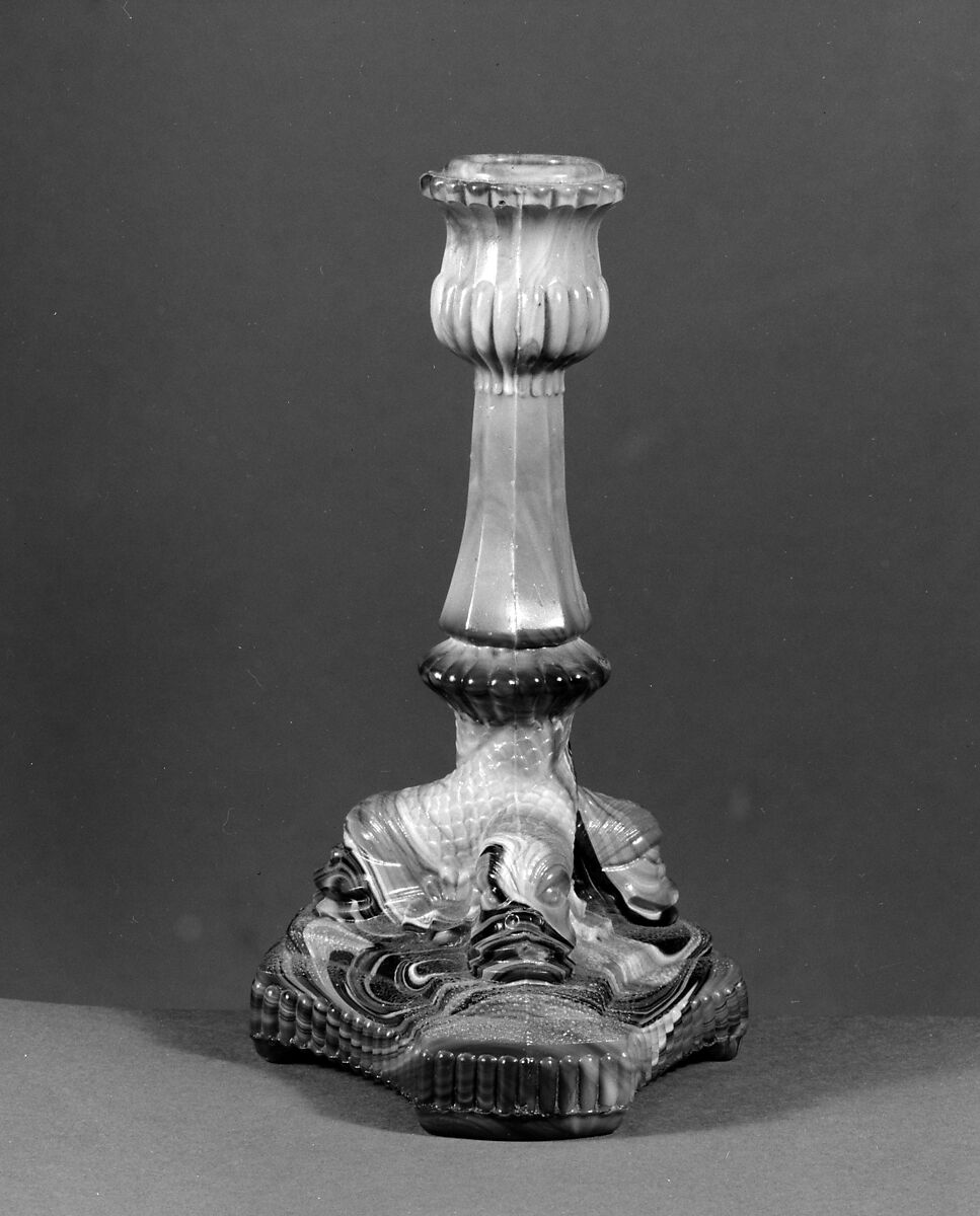 Candlestick, Pressed purple marble glass 