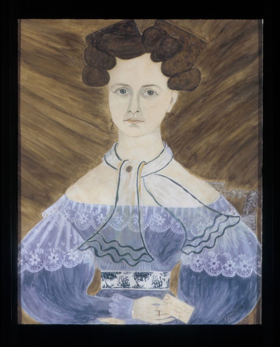 Miss Emeline Parker of Lowell, Massachusetts, Ruth Whittier Shute (1803–1882), Watercolor, gouache, gum arabic, graphite, and gold foil on heavy, white wove paper, American 
