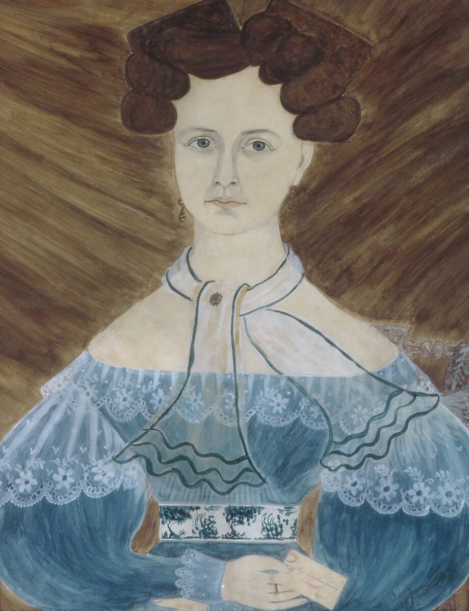 Miss Emeline Parker of Lowell, Massachusetts, Ruth Whittier Shute (1803–1882), Watercolor, gouache, gum arabic, graphite, and gold foil on heavy, white wove paper, American