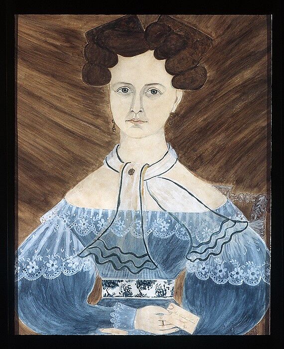 Miss Emeline Parker of Lowell, Massachusetts, Ruth Whittier Shute (1803–1882), Watercolor, gouache, gum arabic, graphite, and gold foil on heavy, white wove paper, American