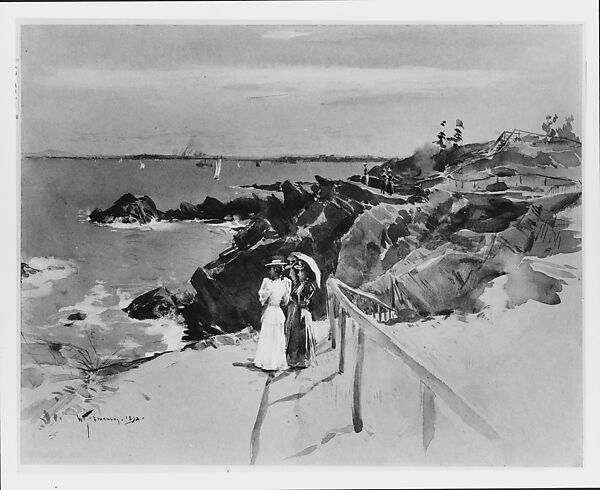 The Cliffs at Nahant, North Shore, Massachusetts, William Thomas Smedley (American, West Bradford, Pennsylvania 1858–1920 Bronxville, New York), Watercolor, gouache, and graphite on gray-green wove paper, American