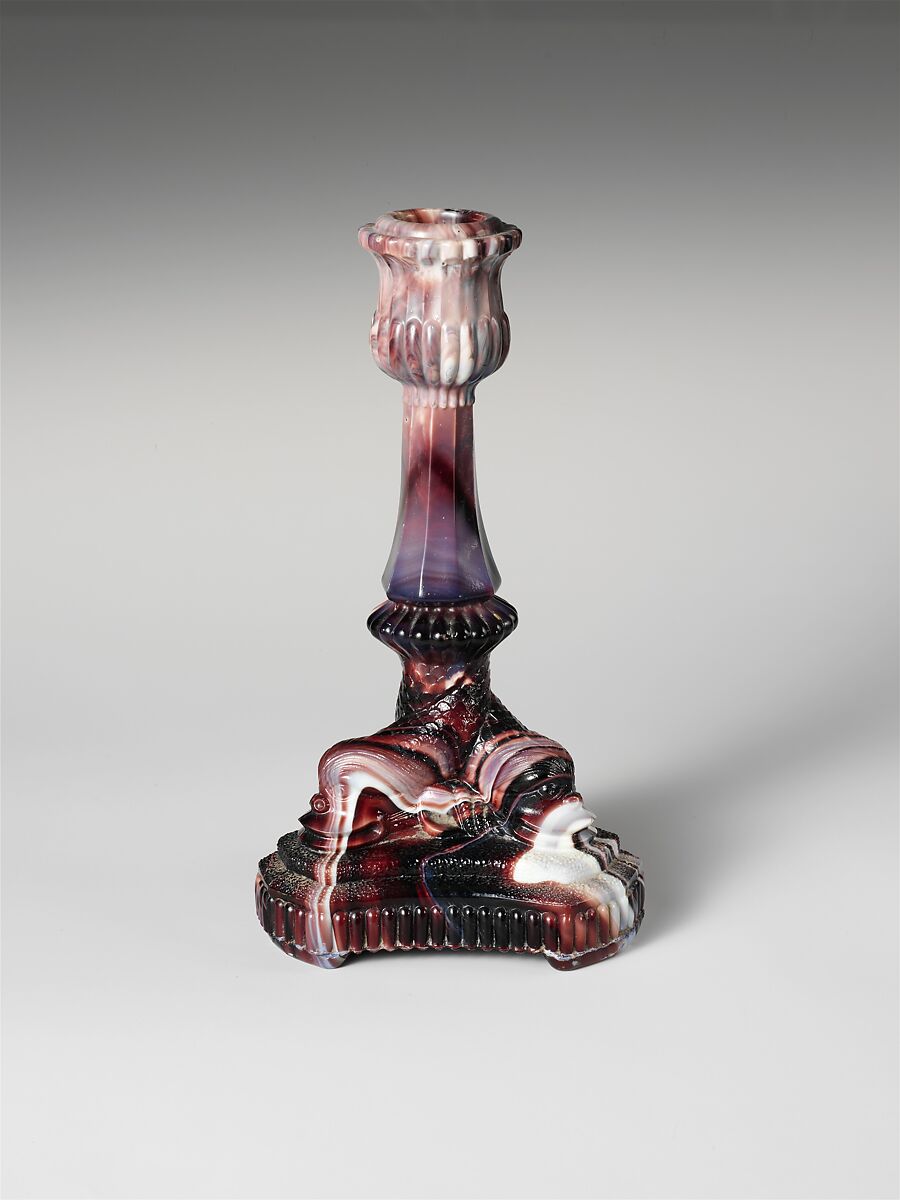Candlestick, Pressed purple marble glass 