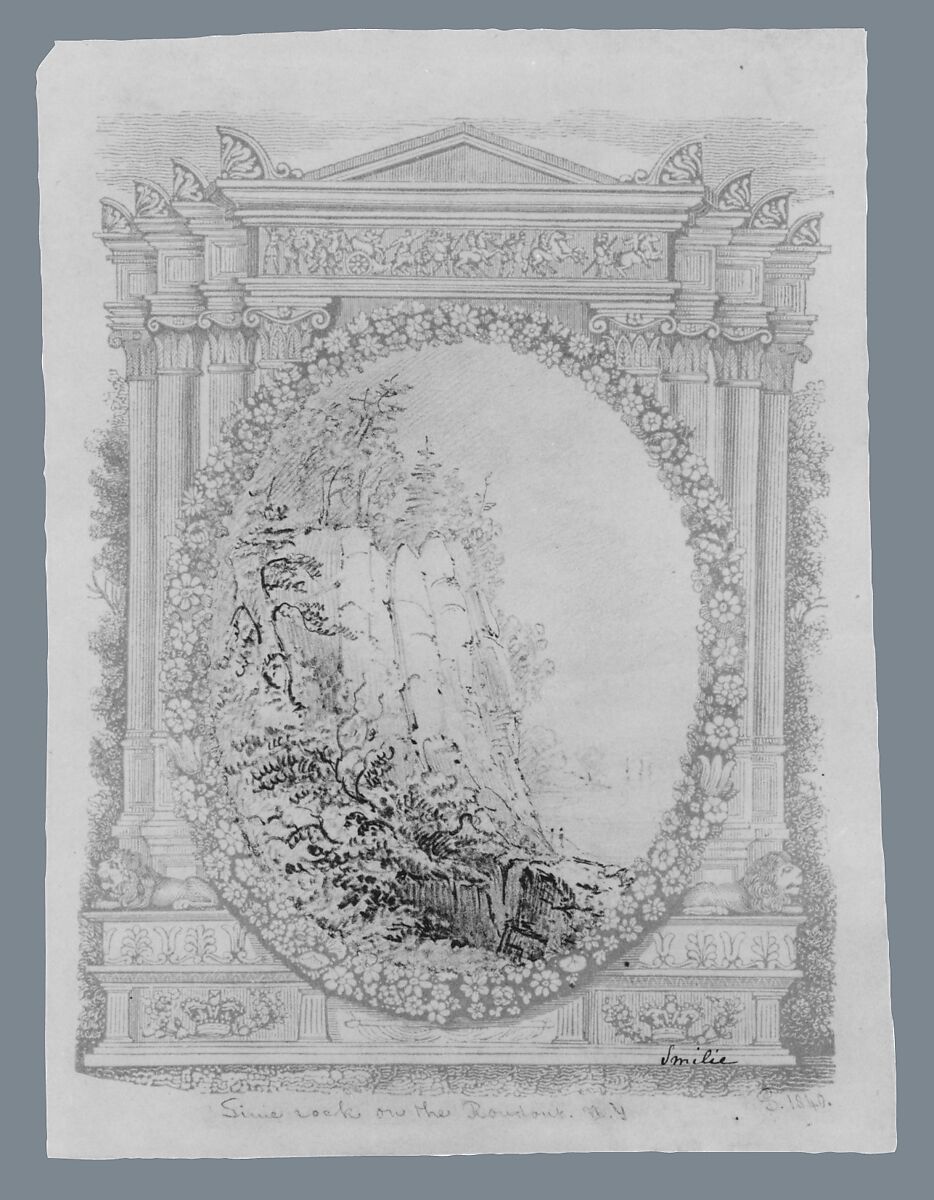Lime Rock on the Rondout, New York (from McGuire Scrapbook), James Smillie (American, Edinburgh 1807–1885 Poughkeepsie, New York), Graphite on green wove paper, American